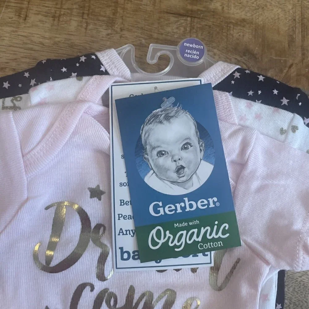 Gerber Newborn N Bodysuit Girl 3-Piece ORGANIC Cotton Dream True Onesies…